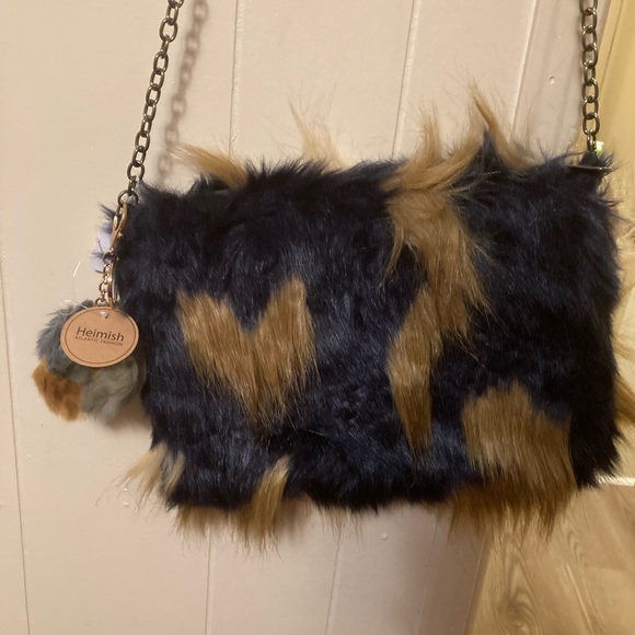 Handbags - Faux Fur Shoulder Bag - Black and Brown